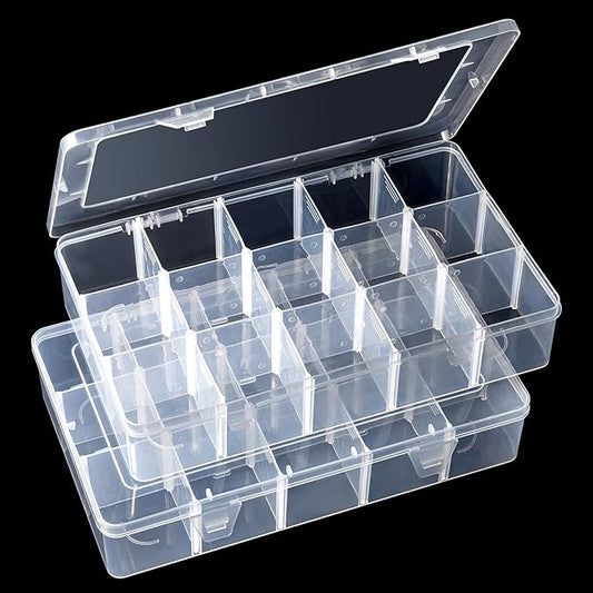 Gospire 2PCS 15 Large Grids Clear Plastic Jewelry Box Organizer Storage Container with Removable Dividers