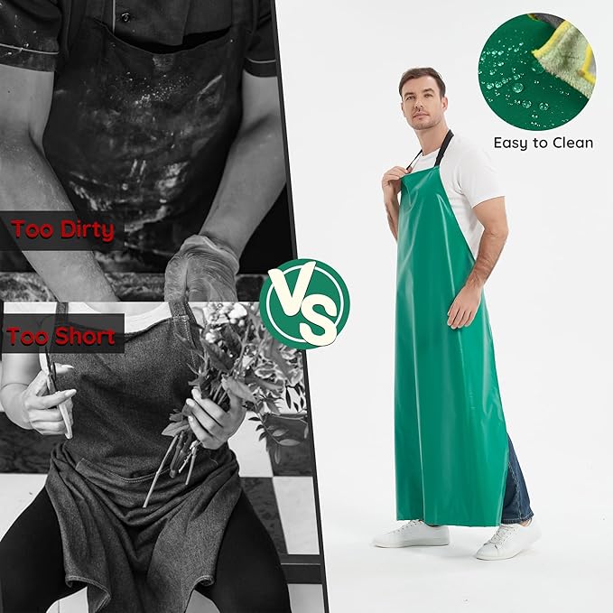 Thicker Rubber Apron, Extra Long Adjustable Apron, Heavy Duty Oil&Chemical Resistant Waterproof Work Aprons
