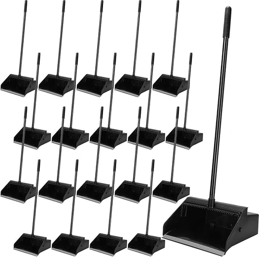 Leumoi 20 Pcs Dust Pans with Long Handle Set 36.6 Inch Commercial Dust Pan with Comb Large Plastic Stand up DustPans for Outdoor Indoor Restaurant Home Office Floor Cleaning (Black)