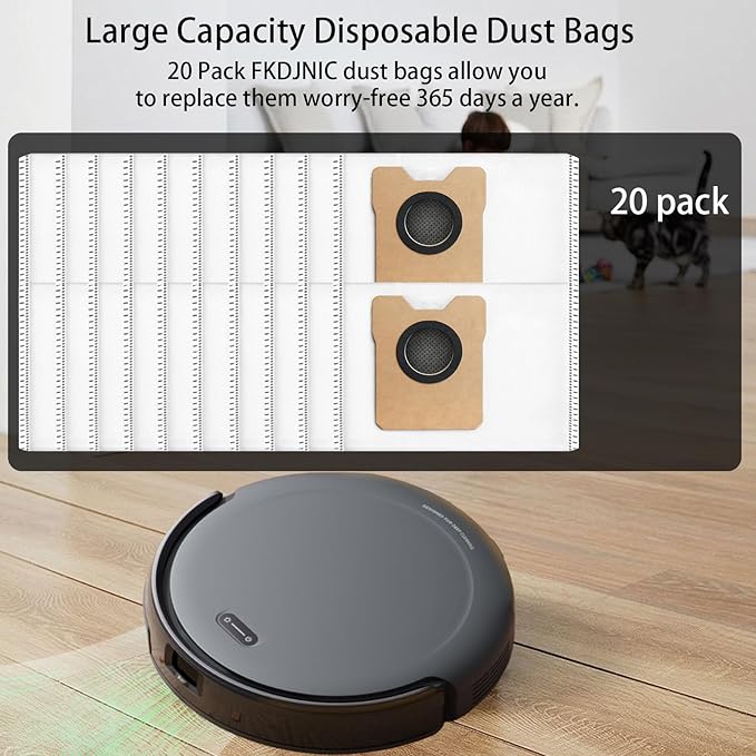 20-Pack C10, Omni C20 Replacement Dust Bags Compatible with for Eufy C10, C20 Omni Robot Vacuums, Vacuum Bags for Eufy, Activated Carbon Layer Large Capacity Disposable Dust Bags