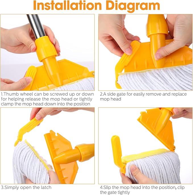 6 Pack Heavy Loop End Cotton String Mop Head Heavy Duty Mop Head Commercial Refills Mop Head Replacement for Home Industrial Commercial Floor Cleaning(White, Yellow)