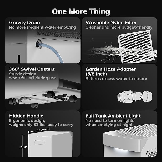 4500 Sq.Ft Energy Star Version 6.0 Dehumidifier,AEOCKY Max 74 Pint/D Smart Compressor Dehumidifier with Drain Hose, Intelligent Humidistat,for Basement,Bedroom,Home,Bathroom