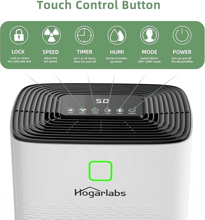 HOGARLABS 30 Pint Dehumidifiers for Home and Basements, with 3 Working Modes, Overflow Protection, and Auto Shut off Restart. Ultra Silent Dehumidifier with Drain Hose and Digital Control Panel.