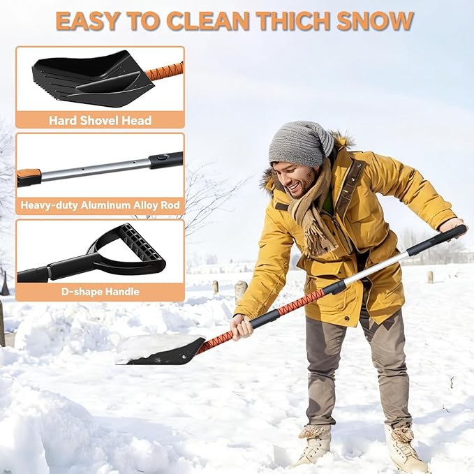 4-In-1 Snow Brush and Ice Scrapers for Car Windshield 55'' Extendable Snow Shovel Snow Broom Kit with Squeegee, Foam Grip 180°Pivoting Thicken Brush Head Portable Snow Scraper for Car, Trucks, SUV