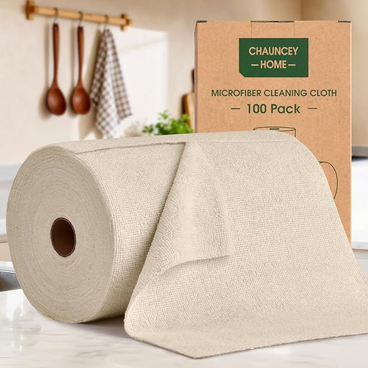 Microfiber Cleaning Cloth Roll - 100 Pack Tear Away Microfiber Paper Towels, Reusable, Washable, Scratch-Free, Kitchen Towels for Car, Home, Kitchen, Glass, Dishes(Desert Gold)