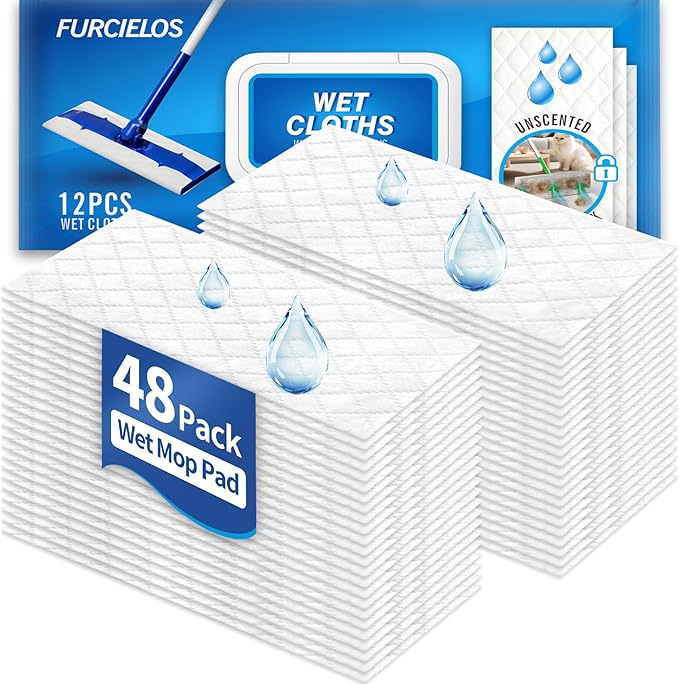48 Count Disposable Wet Mop Pad Compatible with Clorox Mop, Sweeper Mop, or Other Standard Mopping Tools, Floor Wipes for Mopping Cleaning, Unscented