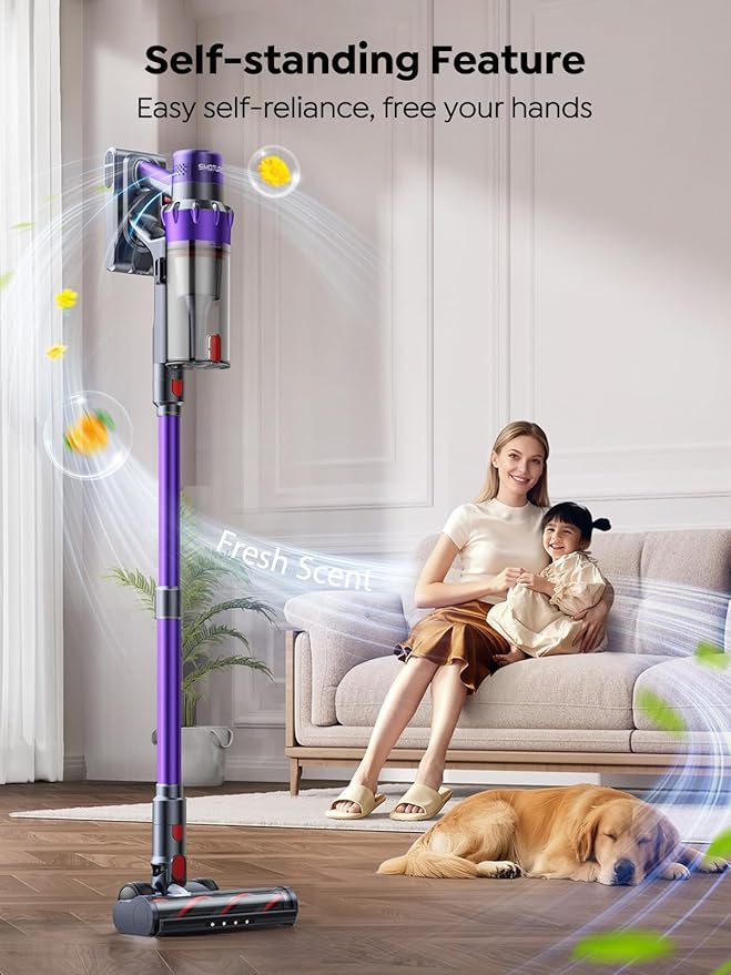 SMOTURE Cordless Vacuum Cleaner, 650W 55KPA 70Mins Vacuum Cleaners for Home, Cordless Stick Vacuum with LED Touch Screen, Anti-Tangle Wireless Vacuum, Handheld Vacuum for Pet Hair/Carpet/Floor