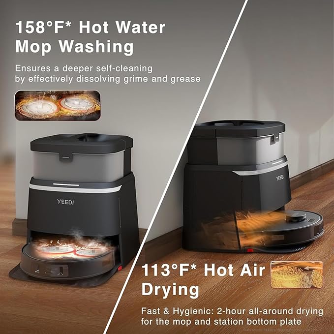 Yeedi M12 PRO Plus Robot Vacuum and Mop Combo, 11000Pa Powerful Suction, ZeroTangle Hair-Free Brush, Auto Mop Washing & Drying, Smart Obstacle Avoidance, Self-Emptying Dock, Ideal for Pet Homes