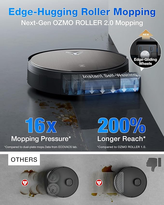 ECOVACS DEEBOT X11 OmniCyclone Robot Vacuum and Mop, PowerBoost Charging, OZMO Roller 2.0, Instant Self-Wash Mop, 19500Pa Blast Suction, Bagless Station, AIVI 3D Smart Navigation, for Hardwood, Carpet