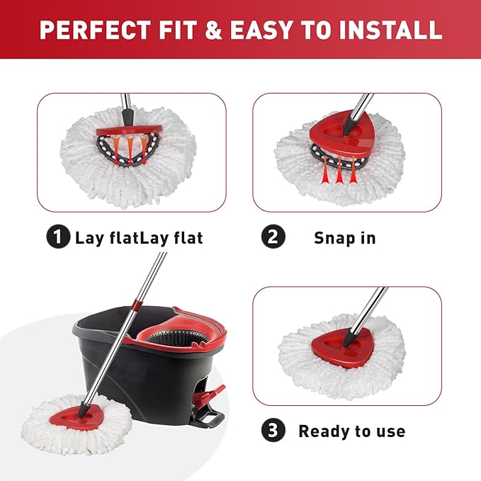 12-Pack Spin Mop Replacement Heads Compatible with Ocedar Mop Heads Replacements, Microfiber Spin Mop Refills Heads for Easy Wring, Mop Head Replacement for Easy House Cleaning Floor Mopping