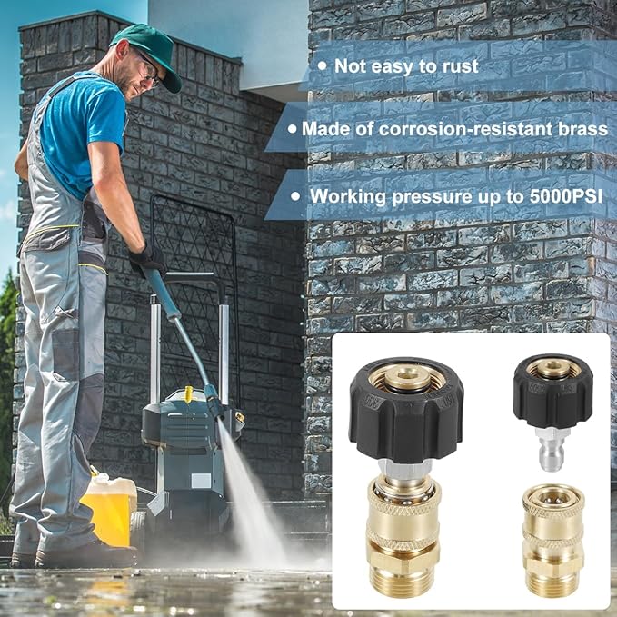 2 pcs 1/4 Pressure Washer Hose Connector Adapter Set Stainless Steel M22 to 1/4inch Quick Connector Kit 4500PSI Max Safe Water Hose Connect Fittings Pressure Washer to Wand Connector