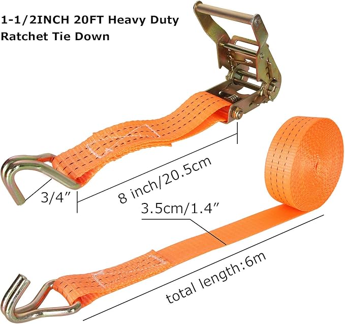 HNBun 2 Pack Ratchet Tie Down Straps, 2" x 33ft, 10,000 lbs Break Strength, Heavy Duty Cargo Lashing Straps with Double J Hooks for Trailer, Truck, and Equipment Hauling, Yellow