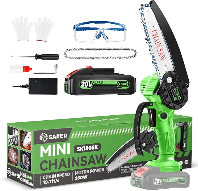 Saker Mini Chainsaw Cordless,6 Inch Chainsaw, Mini Electric Chainsaw Cordless Battery Powered,One-Hand Portable Chain Saw for Tree Trimming, Pruning&Wood Cutting,Valentine's Day Gifts for Men Husband
