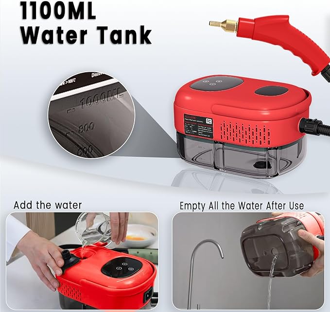 2500W Handheld Steam Cleaner,Portable Car Steamer For Auto Detailing,High-Temperature and Pressure Steam Cleaner For Home, Steam Cleaning Machine for Furniture,Kitchen,Grout,Floor,Tile (5-Red)