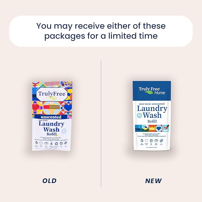 Truly Free Natural Laundry Detergent for Sensitive Skin | Eco Friendly, Plant Based, Baby Clothes Safe | Clean & Easy Powder to Liquid, Unscented | Refill Only (200 Loads)