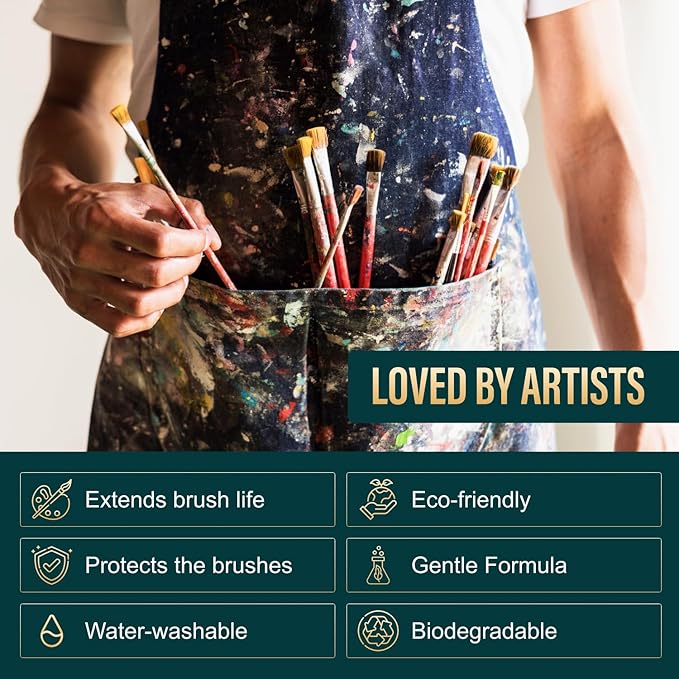 Oil Paint Brush Cleaner and Restorer - Paintbrush Cleaner for Acrylic, Oil, and Glass Paints-Biodegradable, Non-Toxic, Odorless, Eco-Friendly, Quick-Clean Formula Paint Remover (8 Fl Oz)