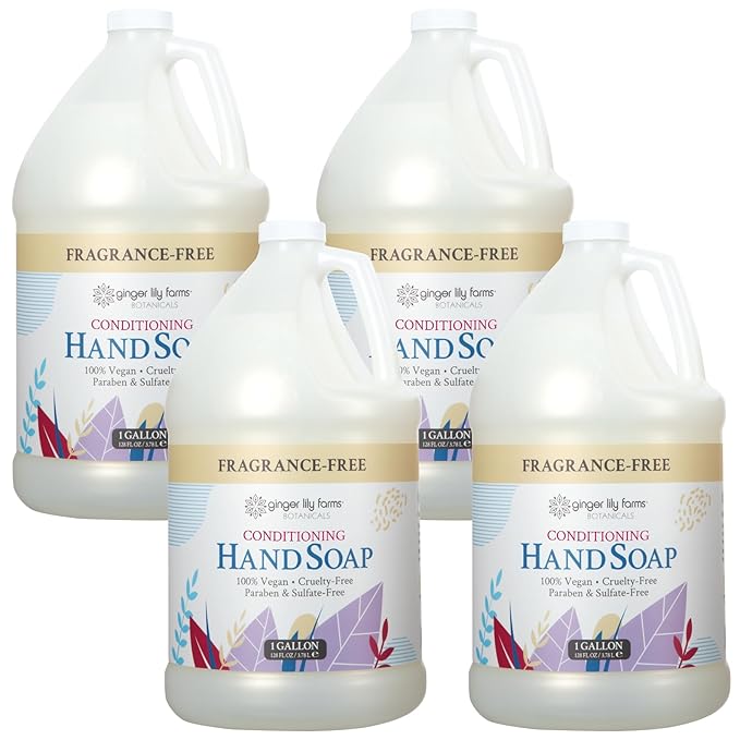 Ginger Lily Farms Botanicals All-Purpose Natural Fragrance-Free Hand Soap, Liquid Hand Soap Refill, 128 Ounces, 1 Gallon (Case of 4)