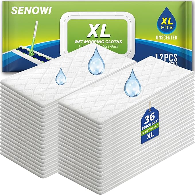 XL Wet Pads Refills Compatible with Swiffer Sweeper XL Mop, Disposable Heavy Duty Wet Mopping Cloths Refill XL for Hardwood Floor Mopping and Cleaning, Unscented, 36 Count