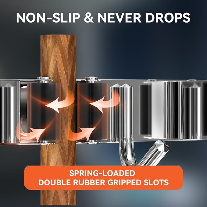 ZONGOOL 2 Pack Mop Broom Holder Wall Mount, 4 Racks and 5 Hooks Broom Organizer Storage Tool Racks Stainless Steel Non-slip Wall Hanger for Home Kitchen Garden Laundry Garage (Silver)