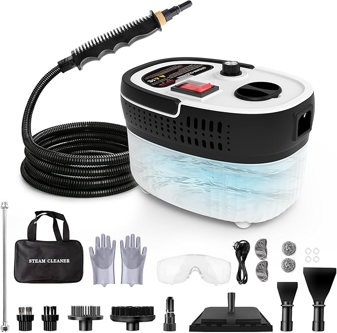 Steam Cleaner Handheld with 3m Long Steam Hose, 2500W & Infinite Adjustment High Pressure Portable Steam Cleaner, ANSI Z87.1 Safety Goggles for Car Cleaning, Home, Tile, Grout, Floor