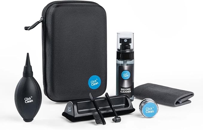 Click Clean 8 in 1 Vinyl Record Cleaning Kit - Velvet Cleaning Brush,Stylus Brush,0.21 oz Turntable Needle Cleaning Gel,2.1oz Cleaning Fluid,Mini-Microfiber Brush,Air Blower,Microfiber Cleaning Cloth