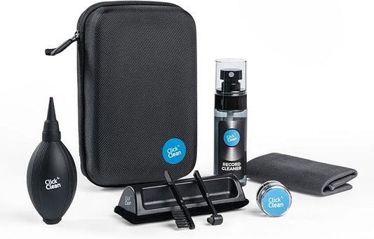 Click Clean 8 in 1 Vinyl Record Cleaning Kit - Velvet Cleaning Brush,Stylus Brush,0.21 oz Turntable Needle Cleaning Gel,2.1oz Cleaning Fluid,Mini-Microfiber Brush,Air Blower,Microfiber Cleaning Cloth