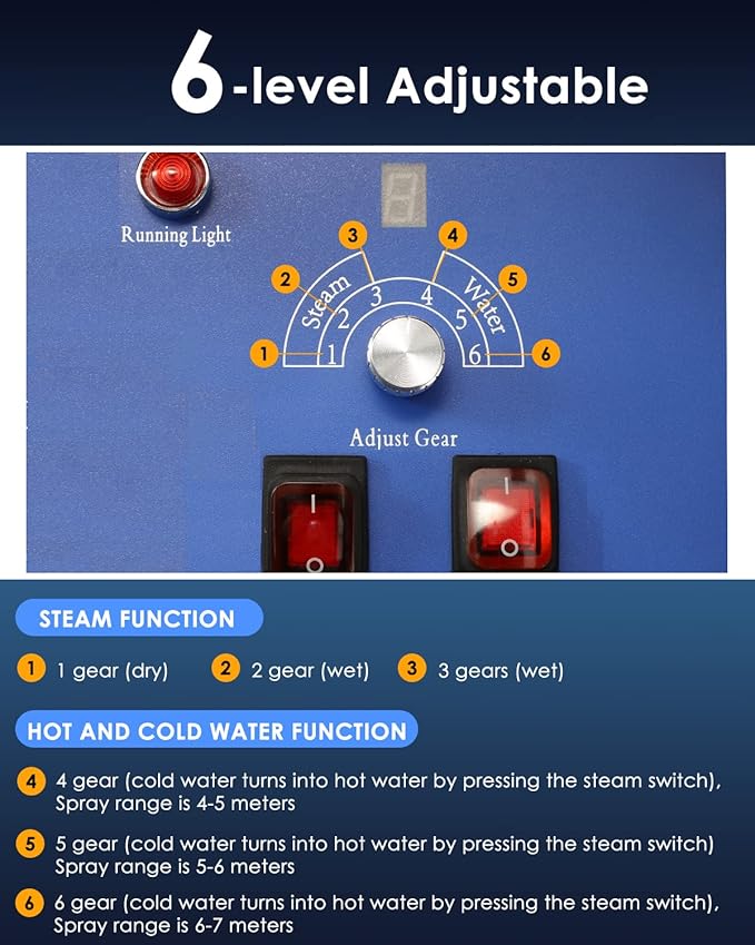 Moongiantgo High Pressure Steam Cleaner, 1700W Power High Temp Portable Handheld Cleaning Machine for Car Detailing, Tankless Heavy Duty for Home Use Kitchen Bathroom Grout Tile