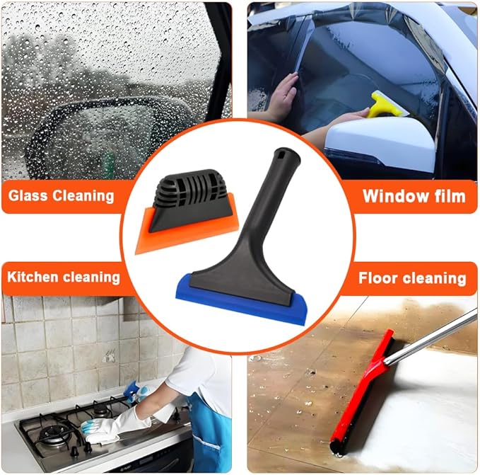 6" Small Silicone Squeegee 5-inch Handy Small Rubber Window Shower Squeegee Auto Water Blade for Car Windshield, Window, Mirror, Glass Door, Ice Snow Removal Scraper Tool (Blue and Orange)