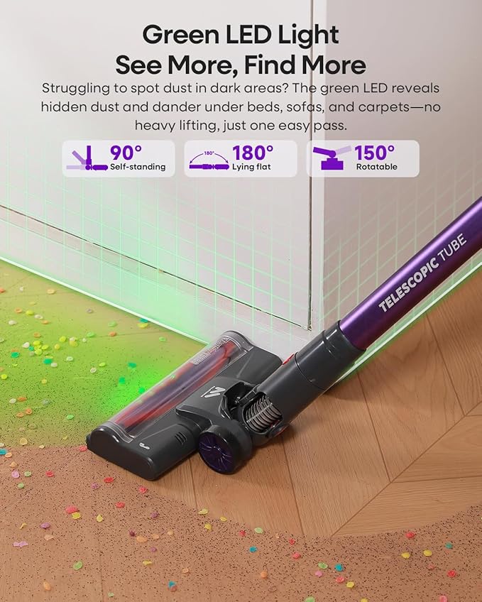 AlloyMove Cordless Vacuum Cleaner 45KPA, Up to 60mins Runtime Lightweight Powerful Suction Vacuum Cleaners for Home, 3 Suction Modes, Rechargeable Stick Vacuum for All Floor/Carpet/Pet Hair/Car, A03
