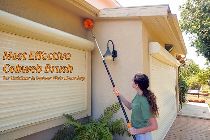 4-13 ft Cobweb Duster with Extension Pole // 20 Foot High Reach Spider Web Cleaner Cobweb Brush for Outdoor & Indoor Web Cleaning // Lightweight & Sturdy Telescopic Pole // The Ultimate Dusting Kit