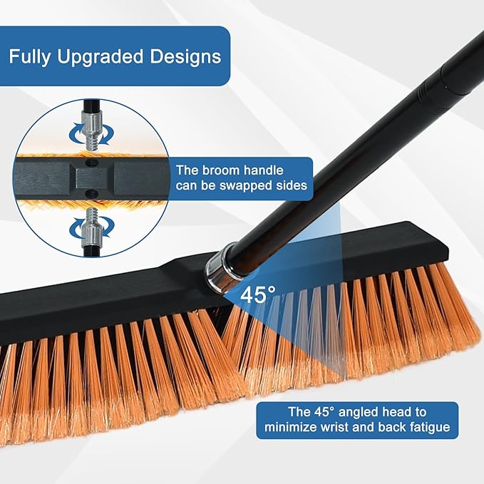 PBHEPJ 24 Inchs Push Broom Outdoor Heavy Duty, Shop Broom with 60" Long Handle for Cleaning Outdoor or Indoor Tile, Garage, Shop, Deck, Concrete, Wood, Stone, Patio Floor, 2 Pack