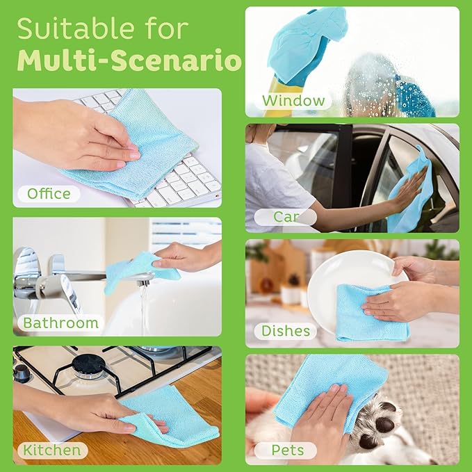 Matthew Microfiber Cleaning Cloth Roll 72Pack (12" x 12") Reusable Paper Towels&Washable Tear Away Towels,Ultra Water Absorbent Lint&Streak Free Cleaning Rags for Glass,Dishwash,Bathroom,Cars-Blue