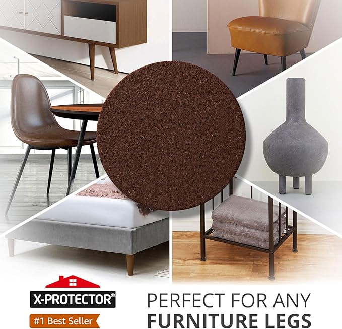 X-PROTECTOR Felt Furniture Pads - 32 PCS 1 1/2" Floor Protectors for Chair and Furniture Feet - Protect Your Hardwood Floors! (Brown, Round)