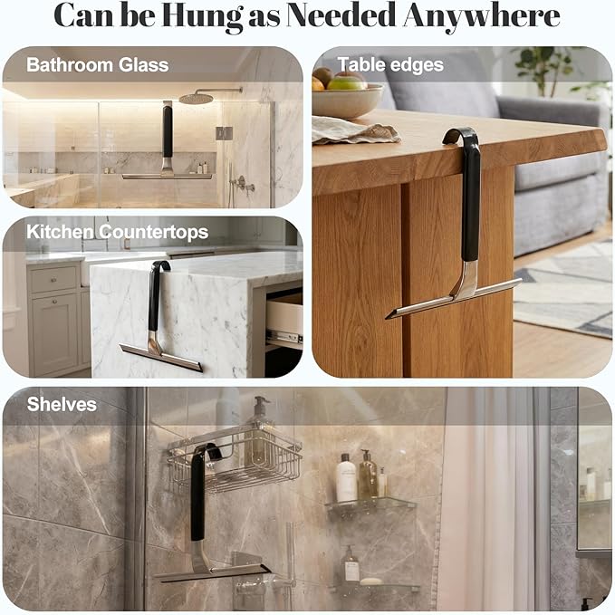 10" Wide Stainless Steel All-Purpose Shower Squeegee for Glass Doors, Shower Glass Squeegee with Hook, Squeegee for Shower Glass, Tile, Bathroom, Car Glass, Mirror