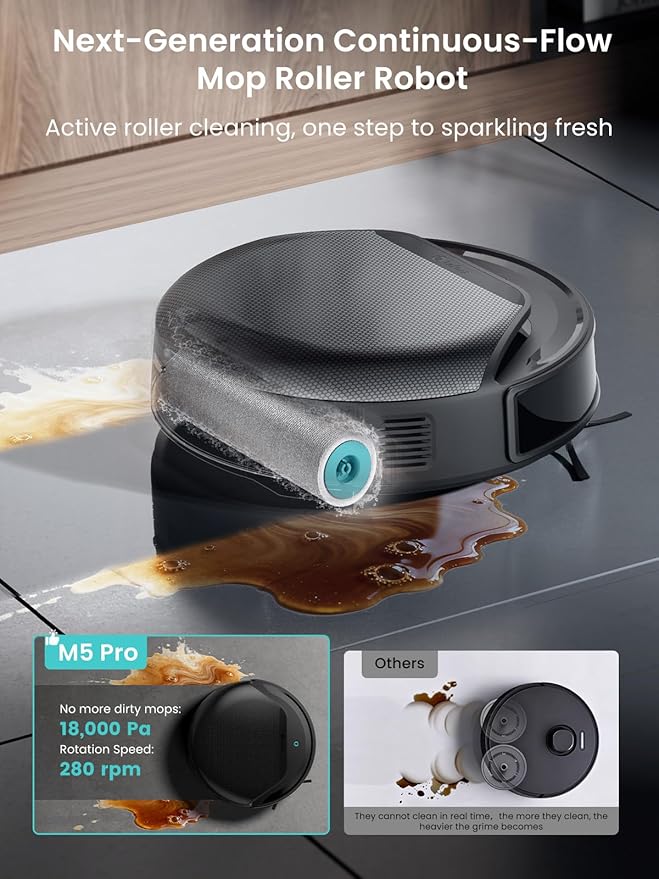 Lefant M5 Pro LiDAR Robot Vacuum and Mop, 18000Pa Suction, PSD 2.0 Smart Obstacle Avoidance, All-in-One Robot Vacuum 120 Day Self-Emptying, Auto Mop Washing, Drying&Refilling, Supports 2.4G/5G WiFi