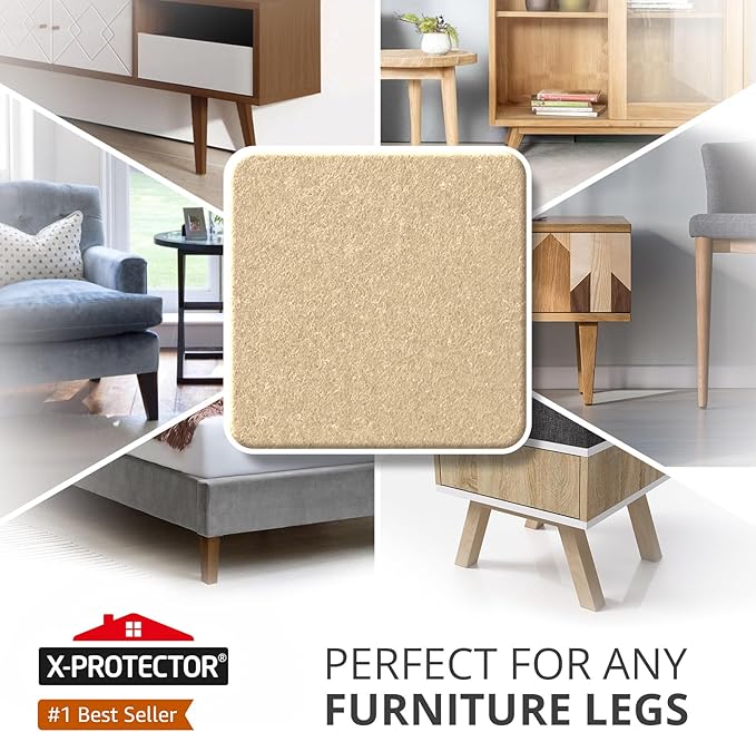 X-PROTECTOR Felt Furniture Pads - 48 PCS 1" - Felt Pads Floor Protectors - Chair Felt Pads - Felt Pads for Furniture Feet - Furniture Pads for Hardwood Floors - Protect Your Floors! (Beige, Square)