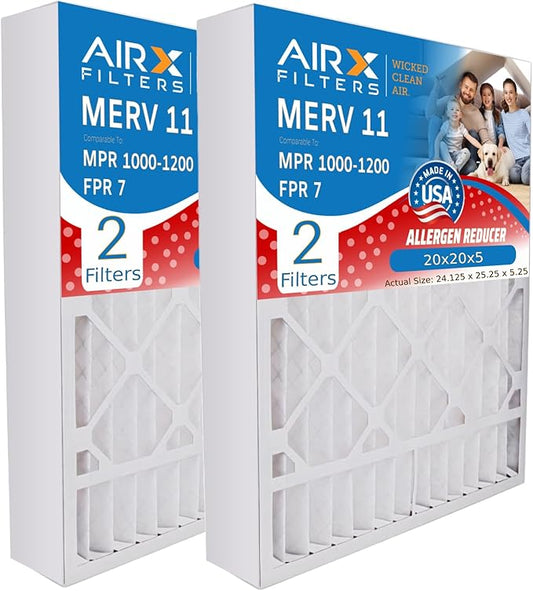 AIRX FILTERS WICKED CLEAN AIR. 20x20x5 Air Filter MERV 11 Compatible with Goodman/Amana M2-1056 Furnace Filter 2 Pack