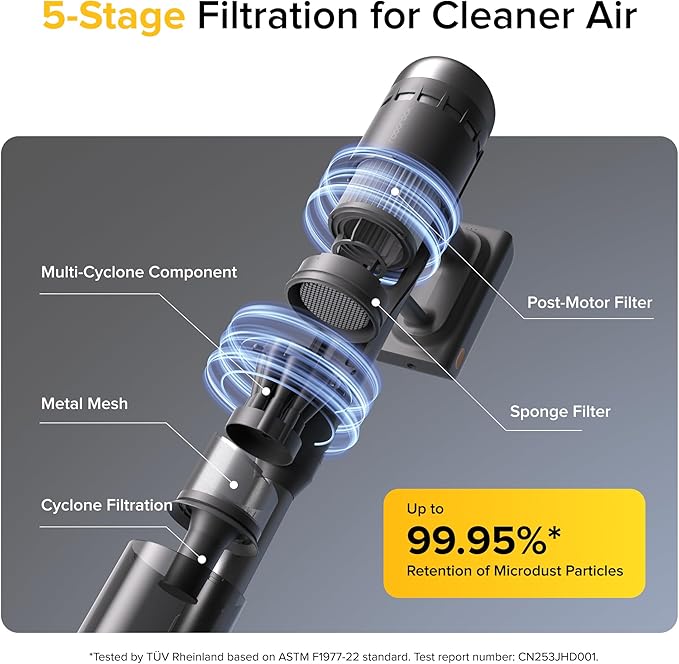 roborock H60 Ultra Cordless Stick Vacuum Cleaners, Upgraded 210AW Suction Stick Vacuum with 90-Min Runtime, 90° Bendable Tube, LED Dust Detection, Vacuum Cleaner for Carpets, Hard Floors & Pet Hair