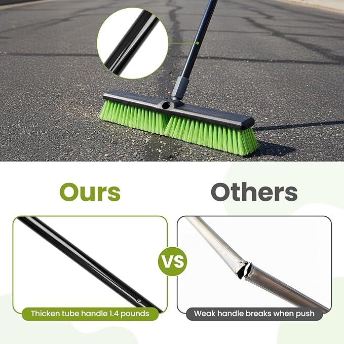3 Pack 18” Push Broom Outdoor Heavy Duty, Garage Shop Broom with 59.5" Long Bandle for Cleaning Outdoor or Indoor Tile, Garage, Shop, Deck, Concrete, Wood, Stone, Patio Floor, with Soft Bristles