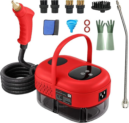 2500W Handheld Steam Cleaner,Portable Car Steamer For Auto Detailing,High-Temperature and Pressure Steam Cleaner For Home, Steam Cleaning Machine for Furniture,Kitchen,Grout,Floor,Tile (5-Red)