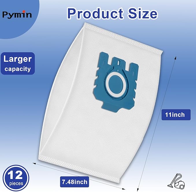 Pymin Upgraded 12 Pack GN Vacuum Dust Bags Compatiable with Miele Hoover Bags,3D Efficiency GN Vacuum Bags for Classic C1,Complete C2 C3, S227 S240, S270, S400, S600, S800,S2, S5, S8 Series