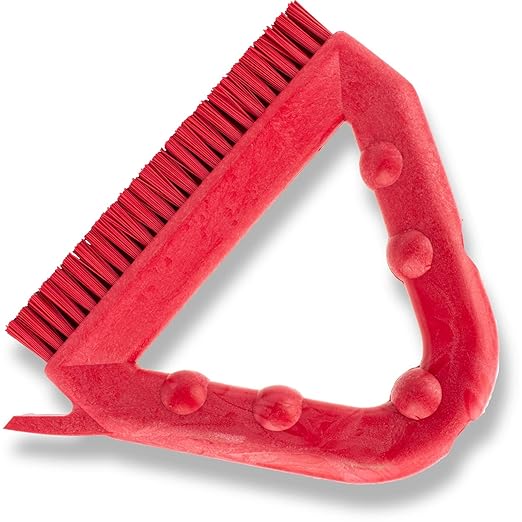 SPARTA Plastic Commercial Grout Brush, Triangle-Shaped Scrub Brush with Scraper and Two Threaded Holes for Attaching Handle (Sold Separately), 9 x 7 x 7 Inches, Red, (Pack of 4)