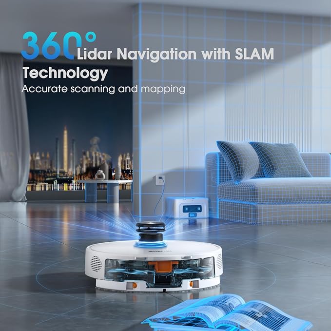 Robot Vacuum and Mop, 3-in-1 Robotic Vacuum Cleaner with 70-Day Self-Emptying Base, 360° LiDAR Navigation & Smart Mapping, 6000Pa Strong Suction for Pet Hair, Carpets & Hard Floors