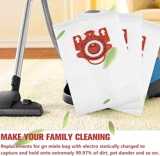 3D Airclean Dust Bags Replacement for Miele FJM Vacuum Compact C2 Compact C1 Complete C1 S241 S290 S300i S500 S700 S4 S6 Series (Pack of 10) with 3 Motor Protection Filters 3 Air.Clean Filters