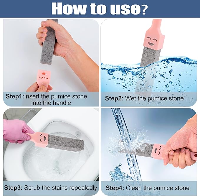 Navona 10 Pack Pumice Stone Scouring Sticks with 2 Universal Handles, Grey Pumice Stone Cleaner for Cleaning Toilets, Bathrooms, Kitchens, Spas and Pools