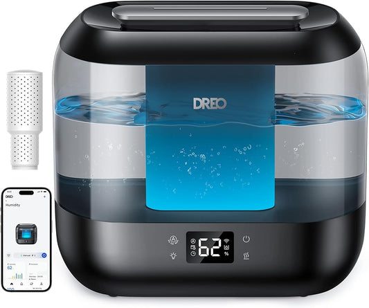 Dreo Smart Humidifiers for Bedroom-Filter Included, Top Fill 4L Humidifier Large Room with 28 dB, 36H Runtime, Touch/APP/Voice Control, Nightlight, Cool Mist Humidifiers for Baby, Plants, Ebony
