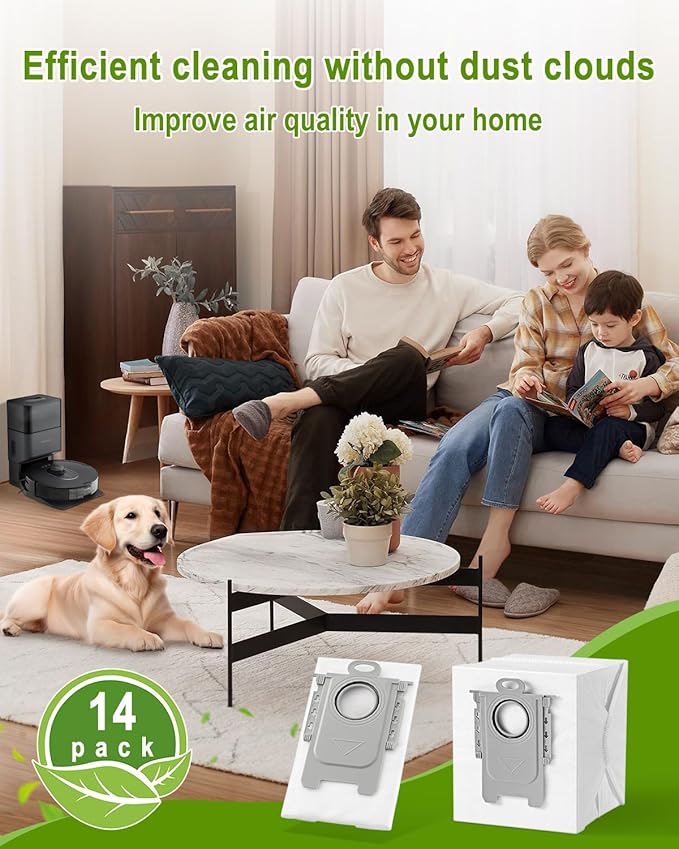 VBN 14 Packs Q10 Q7 Q5 Dust Bags for Roborock Q7 M5+, Q10 S5+/Q10 X5+, S8 Pro Ultra, S8+, Q7 Max+, Q5+, Q5 Max+, S7 Max Ultra,S7 Maxv Ultra and Q8 Max+ vacuum bag replacement, 3.6L