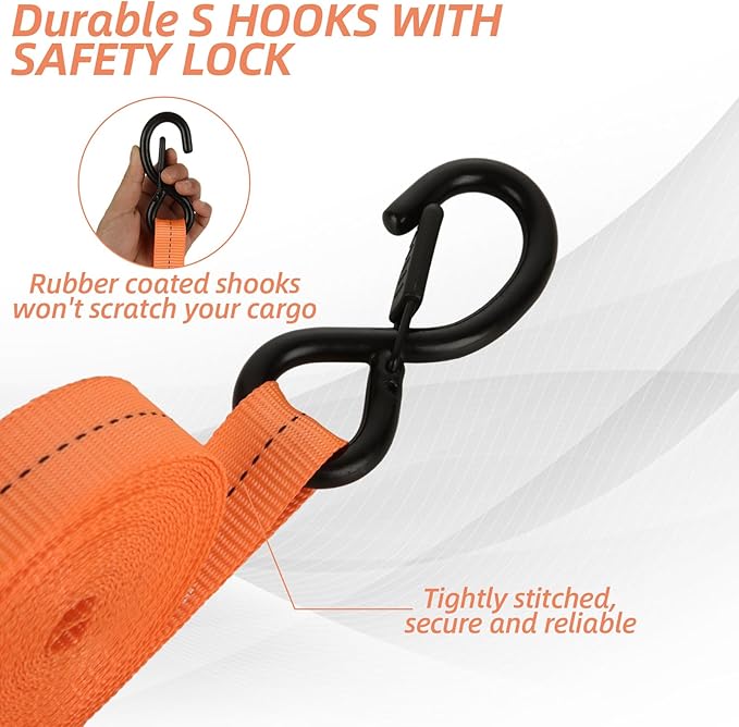 4Pack Ratchet Straps, 20Ft Ratchet Tie Down Straps, 1700 LB Break Strength Ratchet Cargo Straps with Safety Lock S Hooks & Soft Loops for Moving Cargo, Motorcycle, Appliances, Lawn Equipment