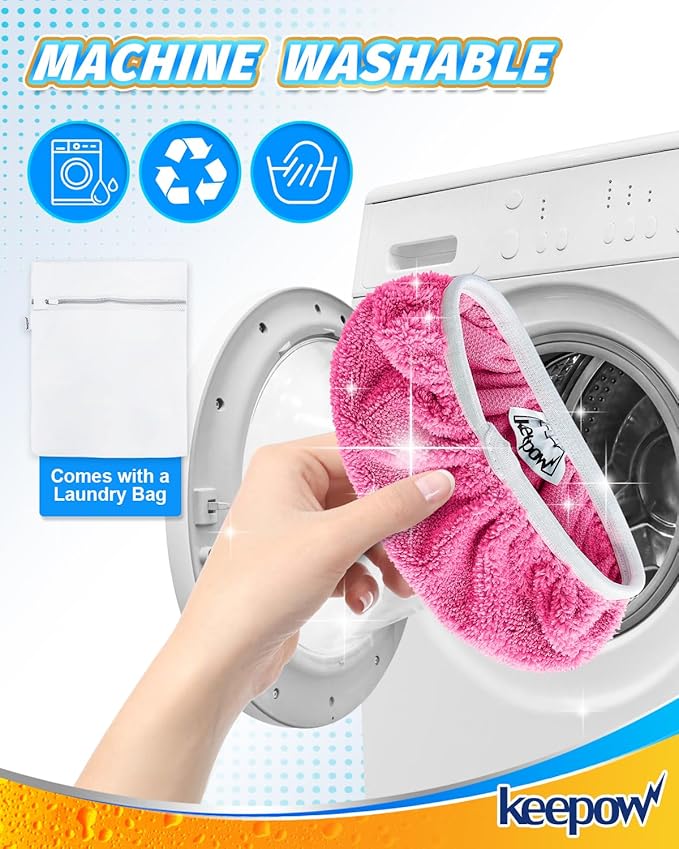 Keepow 8 Pack Reusable Mop Pads Compatible with Swiffer Sweeper, Coral Fleece Washable Swiffer Mop Pads, Dry & Wet Sweeping Mopping Cloths (Pink, Not Included Mop)