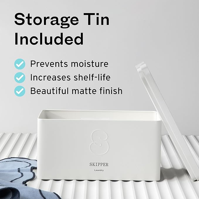 Skipper 50% LARGER Laundry Detergent Sheets Starter Kit (120 sheets / 240 loads) + Storage Tin - Orange Blossom